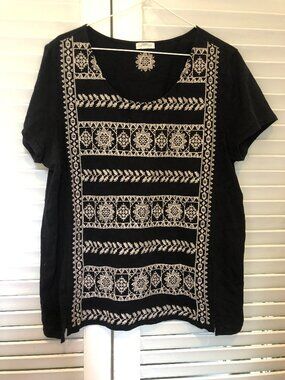 Garnett Hill Black Embroderied  white stitching design